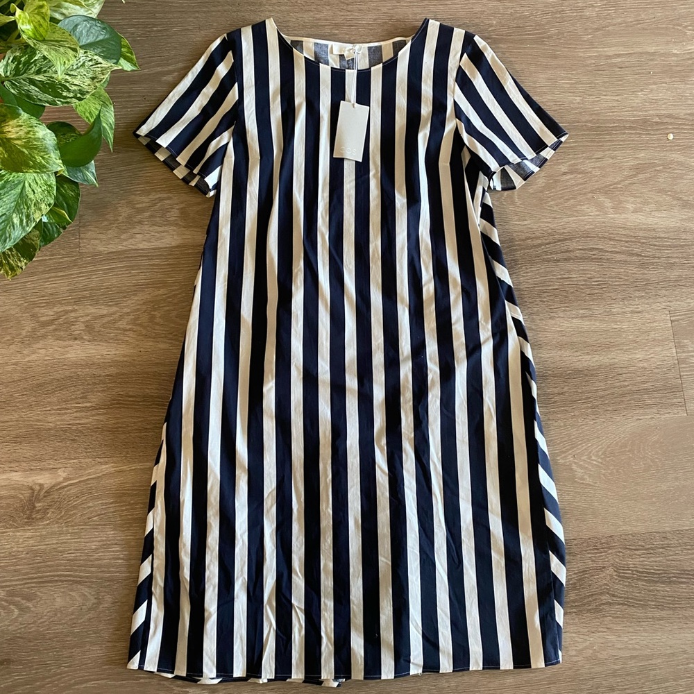 COS striped twist back dress.